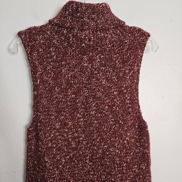 Anthropologie Wool Blend Knit Maxi Turtleneck Tank Sweater Tunic Size S Burgundy - Picture 9 of 13